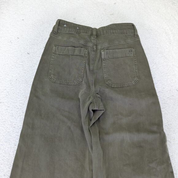 American Eagle Wide Leg Crop Jeans Military Green Stretch Women's 00 Raw Utility - Picture 5 of 8